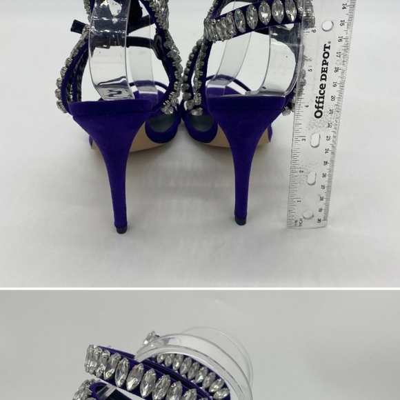 XYD Purple Stiletto Heel Strappy Rhineston Sandals - Picture 10 of 12